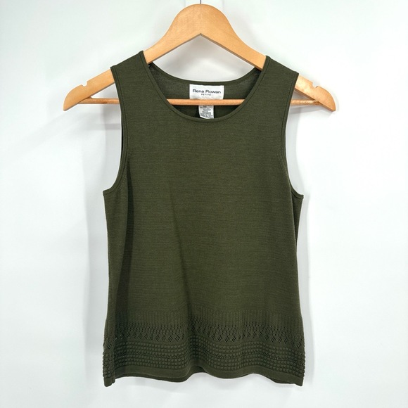 Vintage Rena Rowan Petite S Silk Tank Top Olive Green Quiet Luxury 90s Boho - Picture 1 of 8